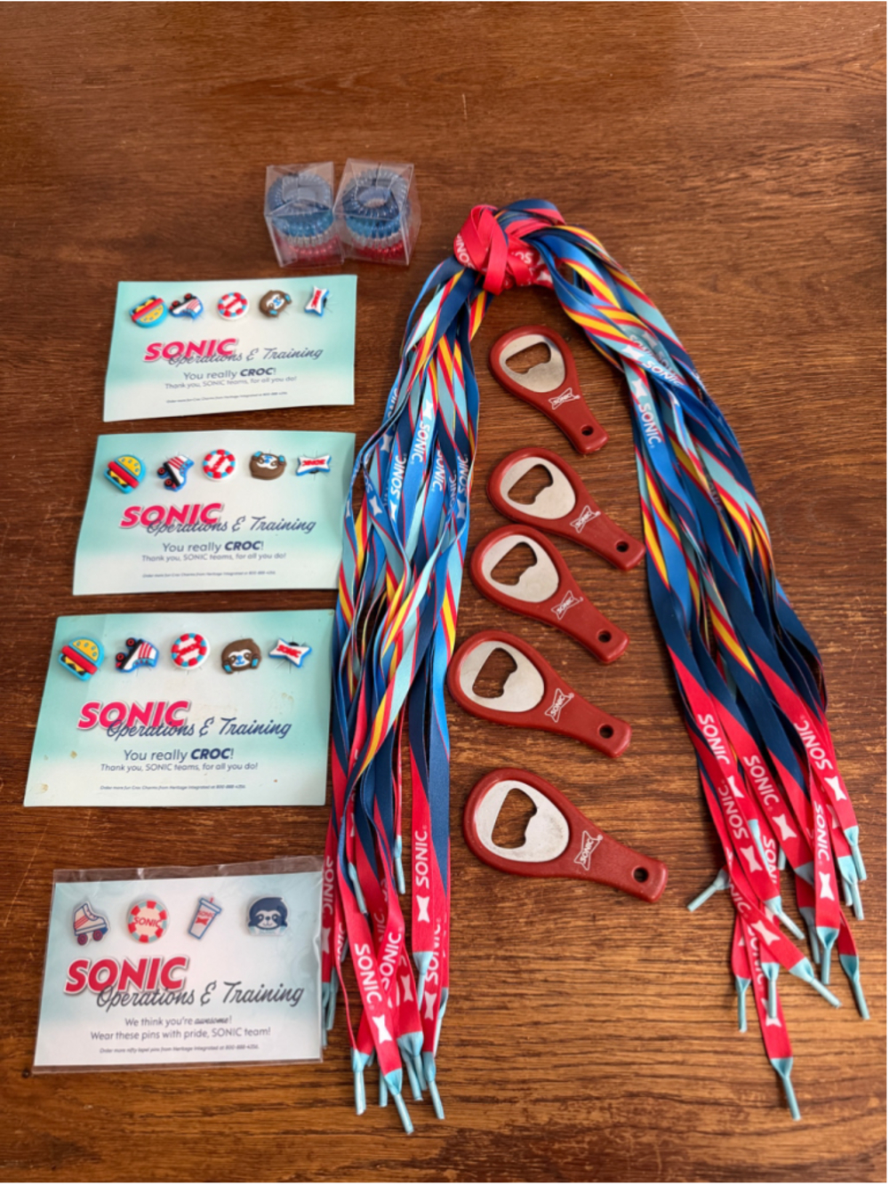 SONIC Drive-In Employee Promotional Lot 16 Shoelaces 5 Bottle Openers Croc Charm